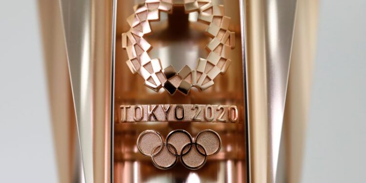 FILE PHOTO: The Olympic torch of the Tokyo 2020 Olympic Games is displayed in Tokyo